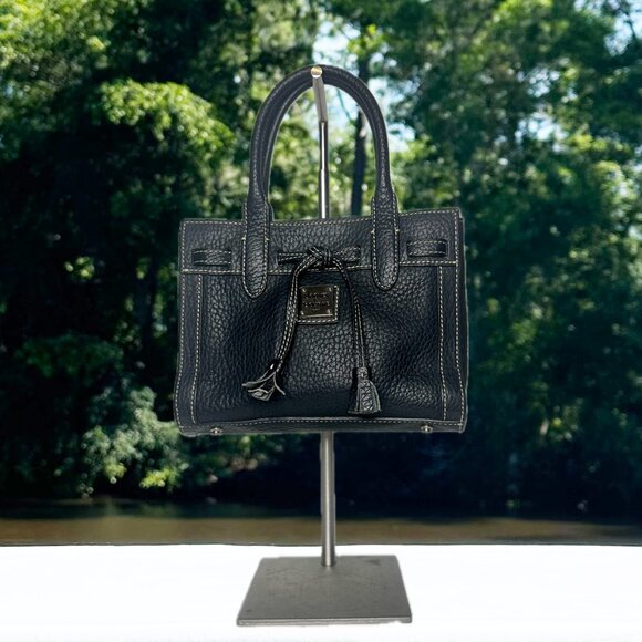 Dooney & Bourke Vintage Mini Tassel Tote Black Leather Silver Hardware EUC - Picture 2 of 14